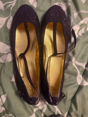 Women’s Rampage Purple Rhinestone Ballet Flats with Ankle Strap